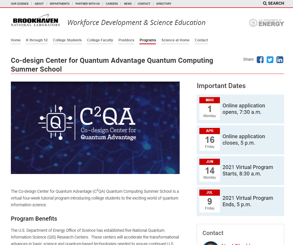 DOE Quantum Research Center Announces Quantum Computing Summer School