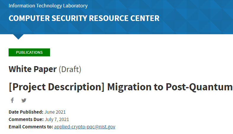 NIST's NCCoE Releases Draft Project Description, "Migration To Post ...