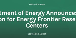 Headline reading 'Department of energy Announces $118 Million for Energy Frontier Research Centers'